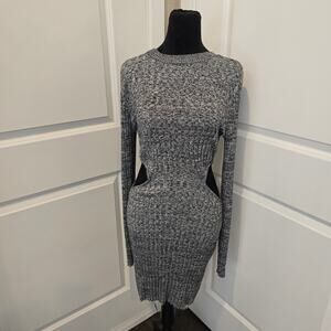 Women's Forever 21 Heather Gray Sweater Dress Long Sleeve Side Cut Outs Size M